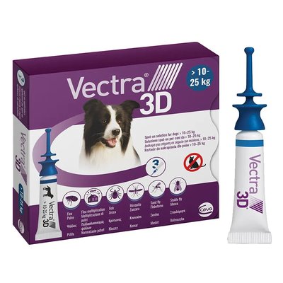 Капли на холку для собак от 10,1 до 25 кг CEVA Vectra 3D, от внешних паразитов, 1 упаковка (3 пипетки по 3,6 мл) 1058 фото