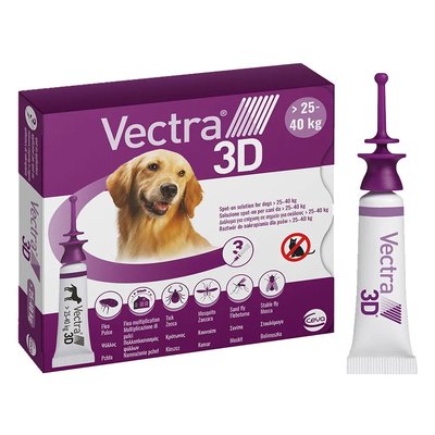 Краплі на холку для собак від 25,1 до 40 кг CEVA Vectra 3D, від зовнішніх паразитів, 1 упаковка (3 піпетки по 4,7 мл) 1059 фото
